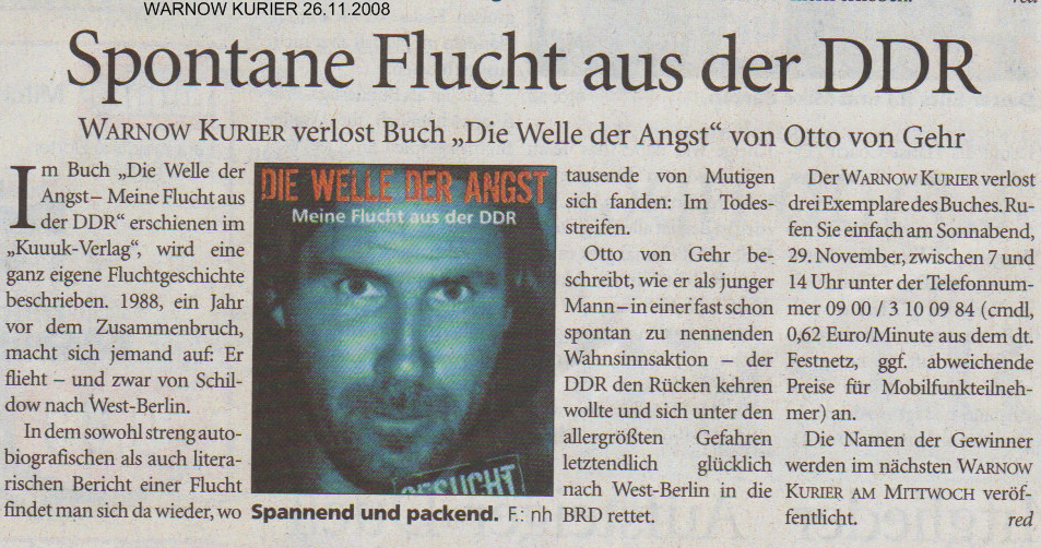Artikel zu "Die Welle der Angst" aus dem Warnow Kurier 26.11.2008