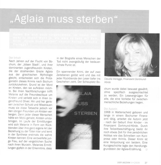 Artikel über Claudia Vieregge in der Zeitschrift Der Bezirk 2009