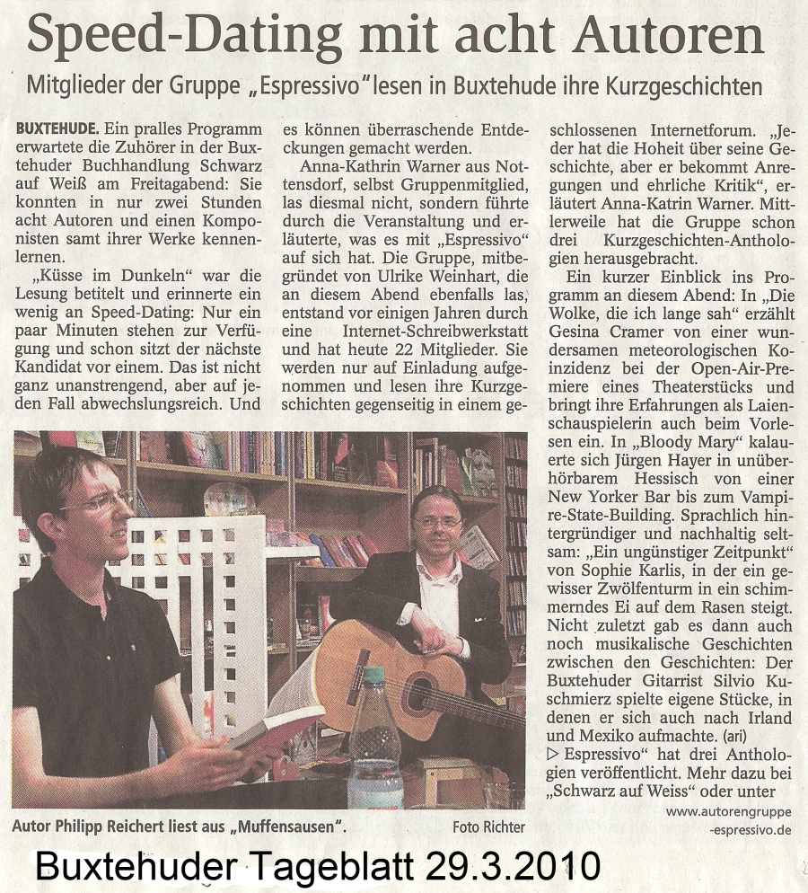 Artikel vom Buxtehuder Tageblatt über eine Lesung von ESPRESSIVO am 29.3.2010